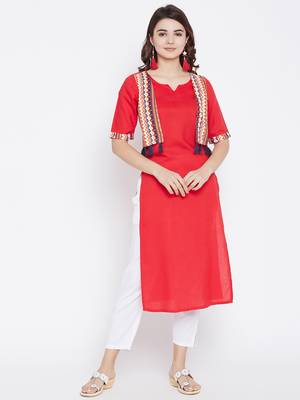 Red printed rayon long-kurtis 2