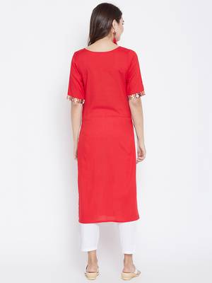 Red printed rayon long-kurtis 3