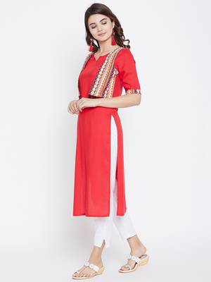 Red printed rayon long-kurtis 4