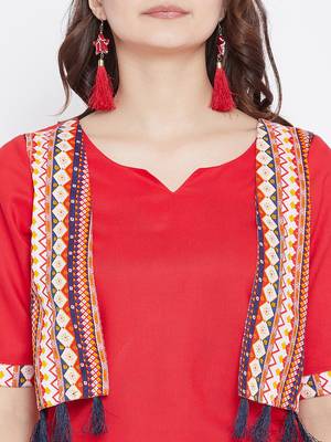 Red printed rayon long-kurtis 5