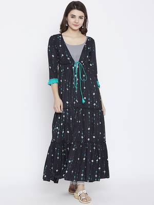 Navy-blue printed cotton kurtas-and-kurtis 2