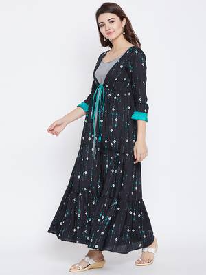 Navy-blue printed cotton kurtas-and-kurtis 4