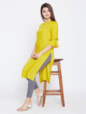 Mustard printed rayon kurtas-and-kurtis 1