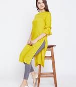Mustard printed rayon kurtas-and-kurtis