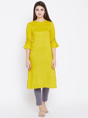 Mustard printed rayon kurtas-and-kurtis 2