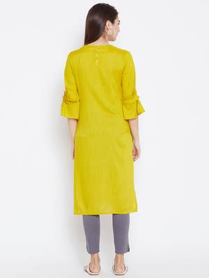Mustard printed rayon kurtas-and-kurtis 3