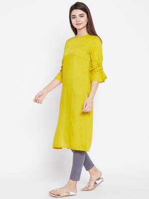 Mustard printed rayon kurtas-and-kurtis 4