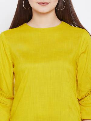 Mustard printed rayon kurtas-and-kurtis 5