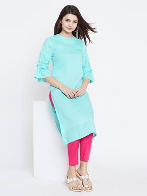 Sky-blue printed rayon kurtas-and-kurtis 1