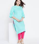 Sky-blue printed rayon kurtas-and-kurtis