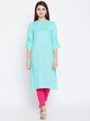 Sky-blue printed rayon kurtas-and-kurtis 2