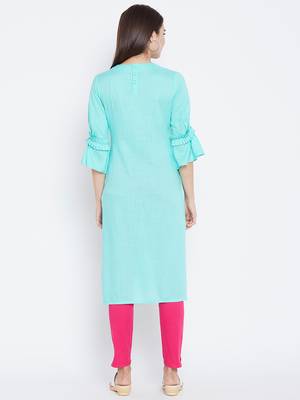 Sky-blue printed rayon kurtas-and-kurtis 3