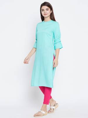 Sky-blue printed rayon kurtas-and-kurtis 4
