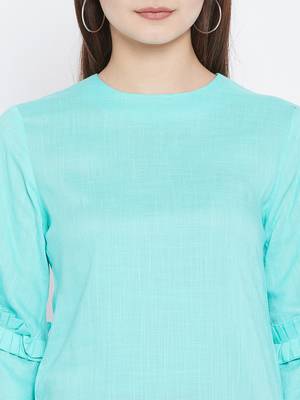 Sky-blue printed rayon kurtas-and-kurtis 5