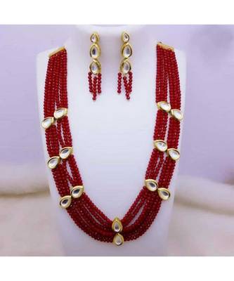 Red Gold Tone Crystal Kundan Inspired Necklace Set 1