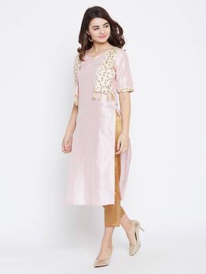 Light-pink printed silk kurtas-and-kurtis 1