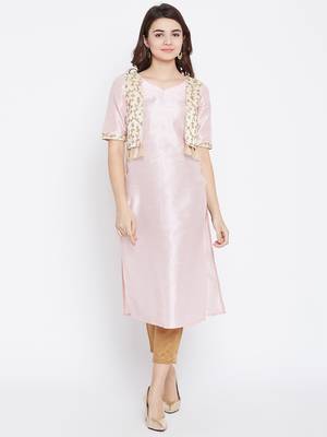 Light-pink printed silk kurtas-and-kurtis 2