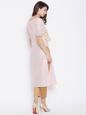 Light-pink printed silk kurtas-and-kurtis 3