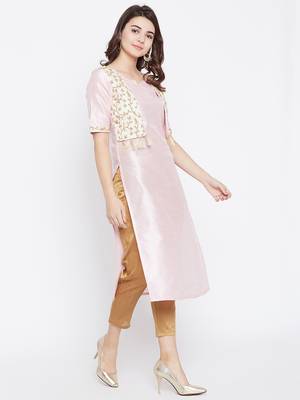 Light-pink printed silk kurtas-and-kurtis 4