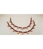 Red Gold Tone Kundan Anklets