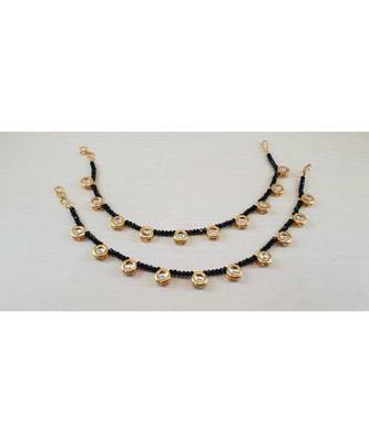 Black Gold Tone Kundan Anklets 1