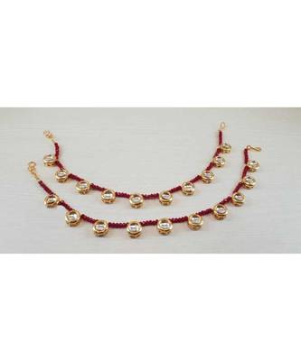 Red Gold Tone Kundan Anklets 1