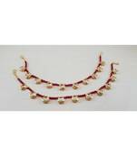 Red Gold Tone Kundan Anklets