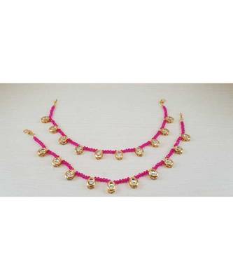 Pink Gold Tone Kundan Anklets 1