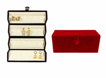 atorakushon   Velvet Combo Jewellery Box Ring Box Earrings Necklace Organiser for Women's 2pcs  (Cream) 3