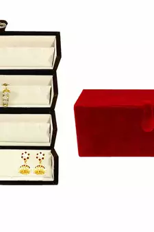 atorakushon   Velvet Combo Jewellery Box Ring Box Earrings Necklace Organiser for Women's 2pcs  (Cream)