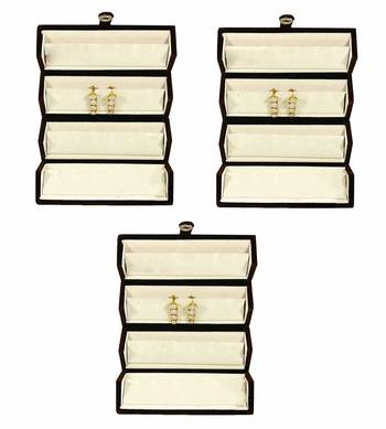 atorakushon   Velvet Combo Jewellery Box Ring Box Earrings Necklace Organiser for Women's 3pcs  (Cream) 1