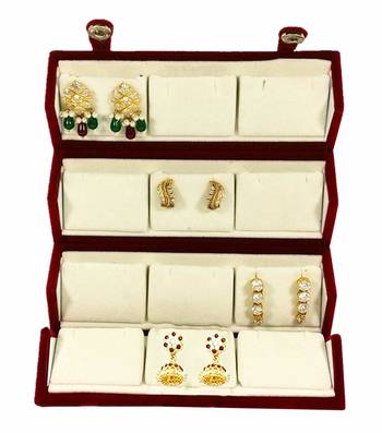 atorakushon   Velvet Combo Jewellery Box Ring Box Earrings Necklace Organiser for Women's 2pcs  (Cream) 2