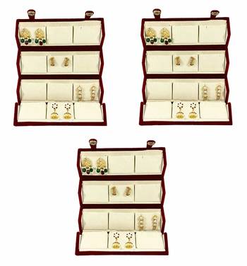 atorakushon   Velvet Combo Jewellery Box Ring Box Earrings Necklace Organiser for Women's 3pcs  (Cream) 1