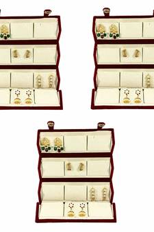 atorakushon   Velvet Combo Jewellery Box Ring Box Earrings Necklace Organiser for Women's 3pcs  (Cream)