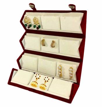 atorakushon   Velvet Combo Jewellery Box Ring Box Earrings Necklace Organiser for Women's 3pcs  (Cream) 3
