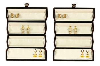 atorakushon   Velvet Combo Jewellery Box Ring Box Earrings Necklace Organiser for Women's 2pcs  (Cream) 1