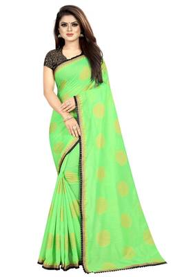 Light parrot green printed silk saree with blouse 1