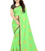 Light parrot green printed silk saree with blouse