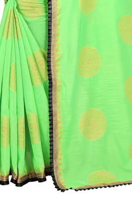 Light parrot green printed silk saree with blouse 2