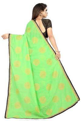 Light parrot green printed silk saree with blouse 5