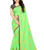 Light parrot green printed silk saree with blouse