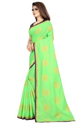 Light parrot green printed silk saree with blouse 3