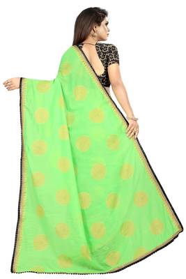 Light parrot green printed silk saree with blouse 4