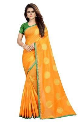 Orange printed silk saree with blouse 1
