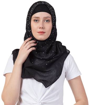 Black Cotton Designer Hijab Stole For Women 1
