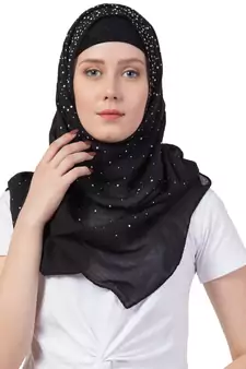 Black Cotton Designer Hijab Stole For Women