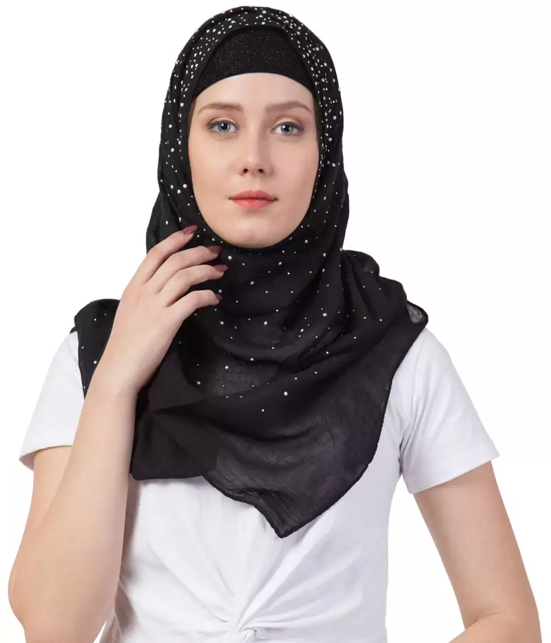 Black Cotton Designer Hijab Stole For Women