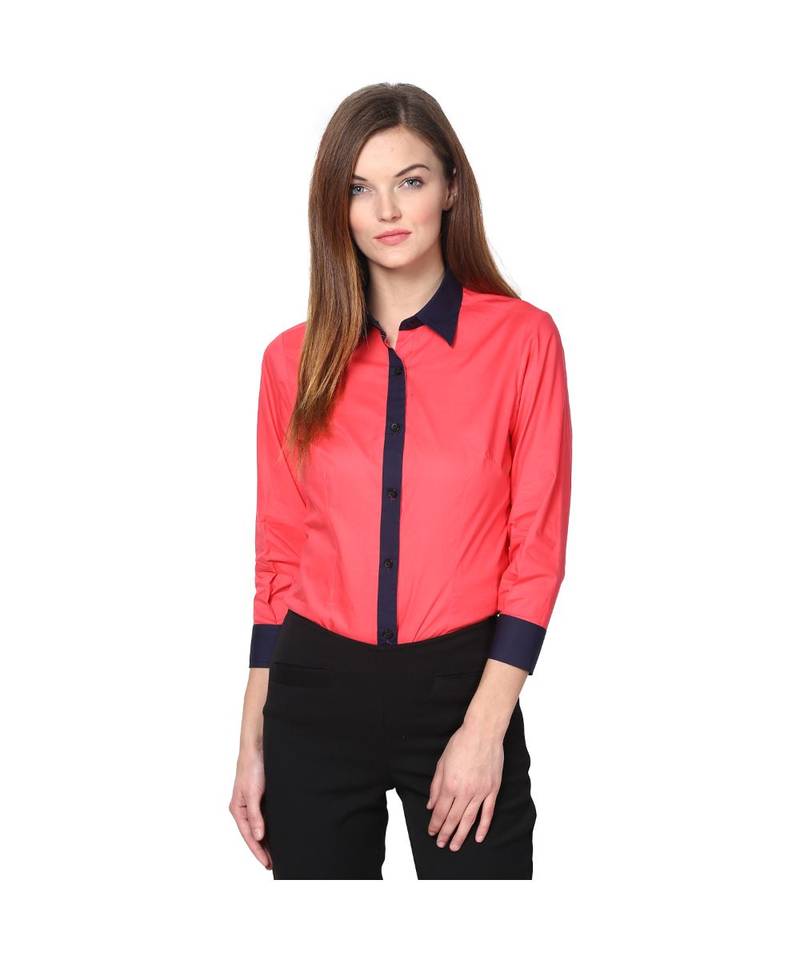 Women's Red Cotton Formal Shirt