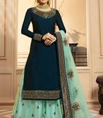 Dark-turquoise embroidered satin salwar
