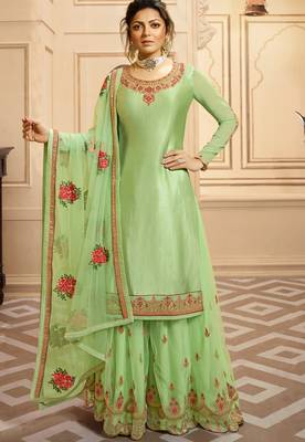 Light-green embroidered satin salwar 1